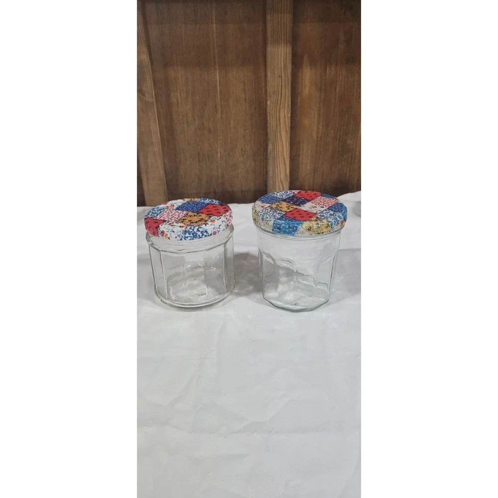 Vintage Anchor Hocking Quilted Patchwork Jelly Jar Set Lot of 2